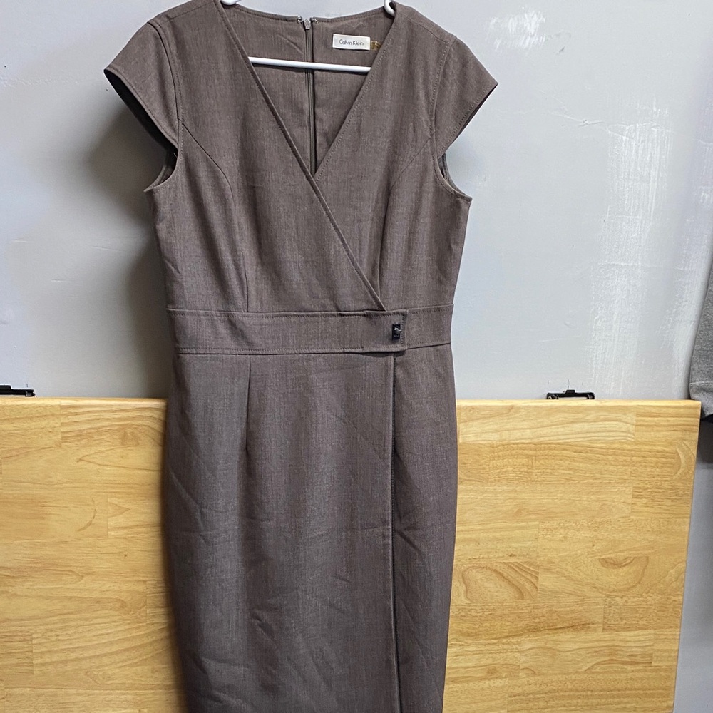 Calvin Klein Taupe Wrap Midi Dress